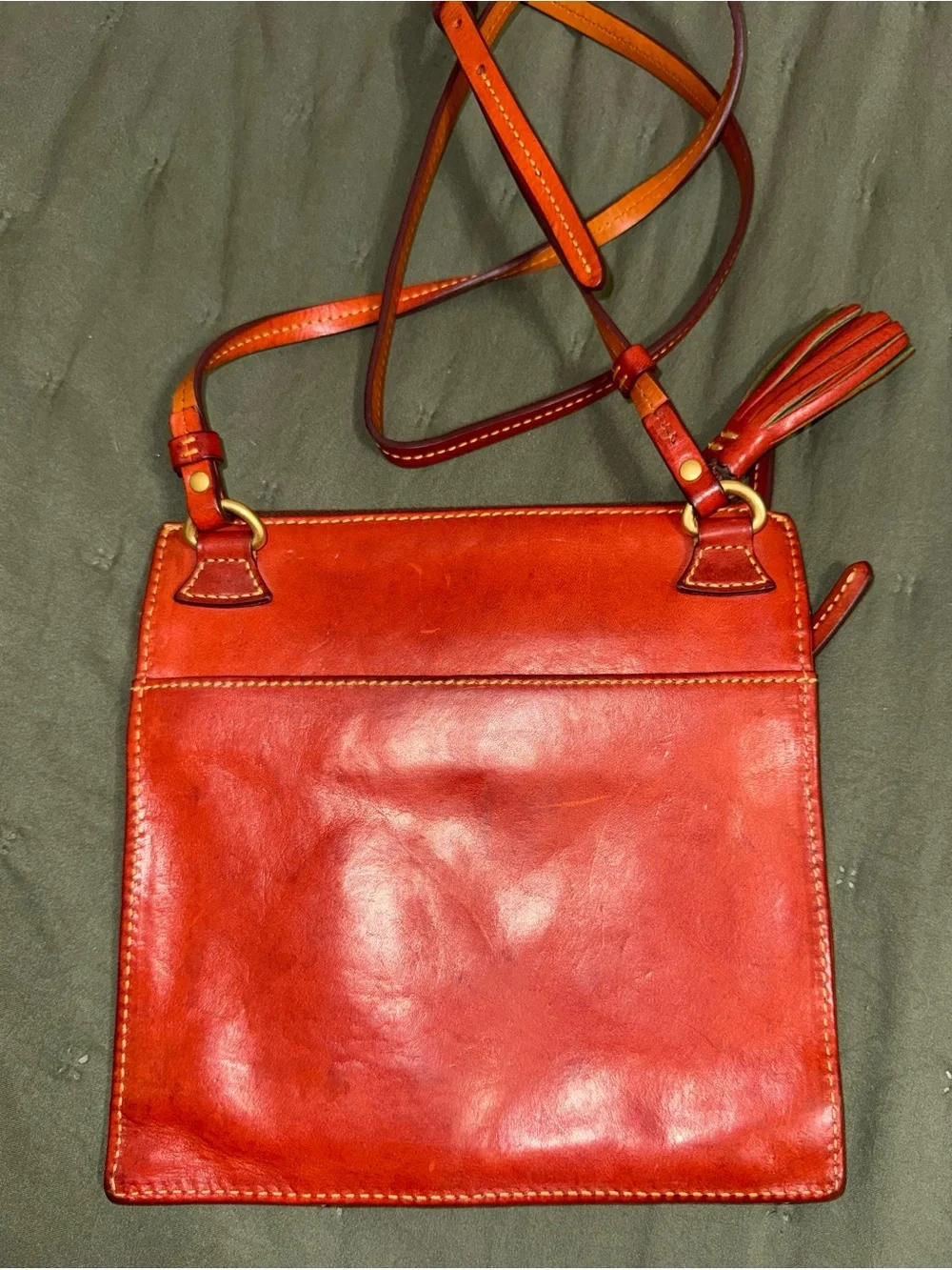Vintage Dooney & Bourke Orangeish Red Leather Crossbody with Tassel